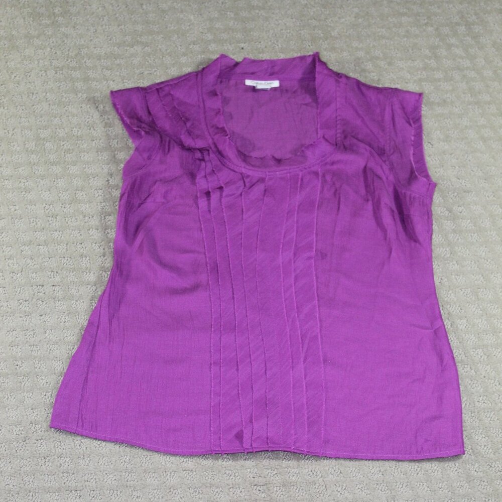 Calvin Klein Women's Sz 6 Purple Crepe Sleeveless Pleated Front Blouse